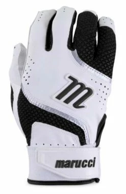 Marucci Code Adult Batting Gloves, Leather Palm & Mesh Back - Black/White