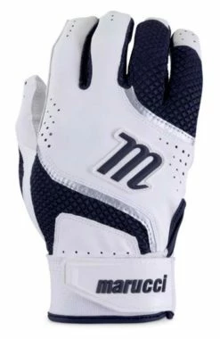 Marucci Code Adult Batting Gloves, Leather Palm & Mesh Back - Navy Blue/White