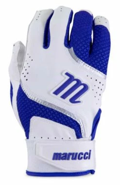 Marucci Code Adult Batting Gloves, Leather Palm & Mesh Back - Royal Blue/White